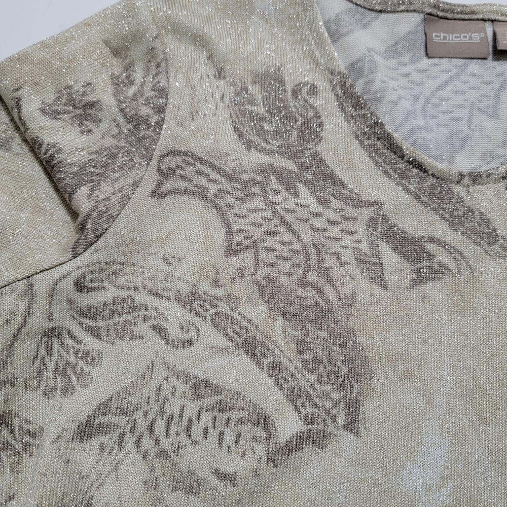 Chico's | Cozisoft Romance in Annecy Floral V-Neck Long Sleeve Shimmer Tee Sz 1 - Picture 4 of 7